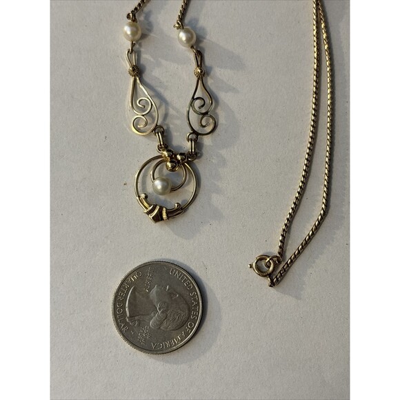 Vintage Loran Sim 12K GF Leaf & Pearl 16” Necklace Art Deco Design - Picture 4 of 6